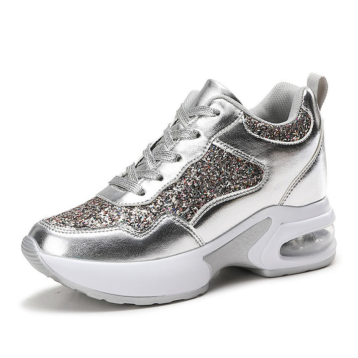 Damen nan modische Plateau-Sneaker mit Glitzerbesatz und sichtbarem Luftpolster Drune