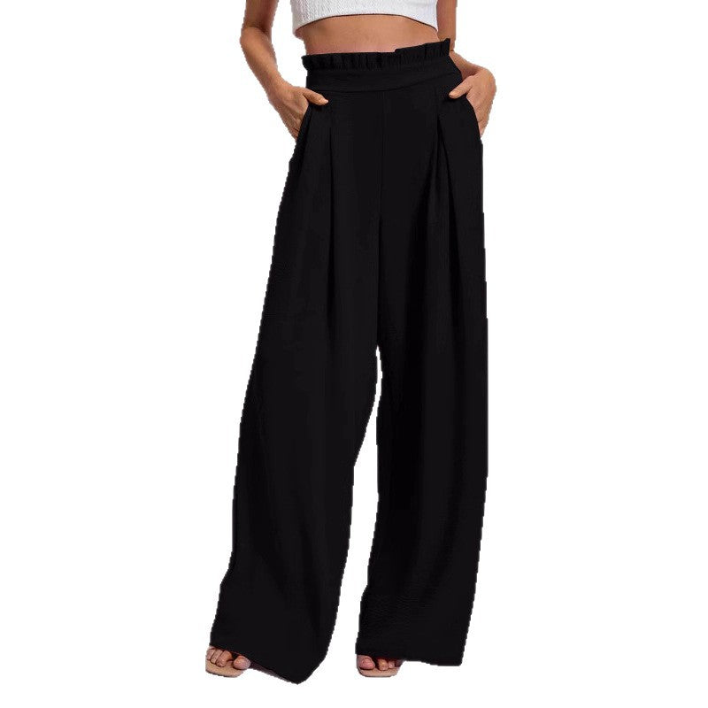 Damen Weit geschnittene High-Waist-Hose mit Faltenwurf und elastischem Bund Drune