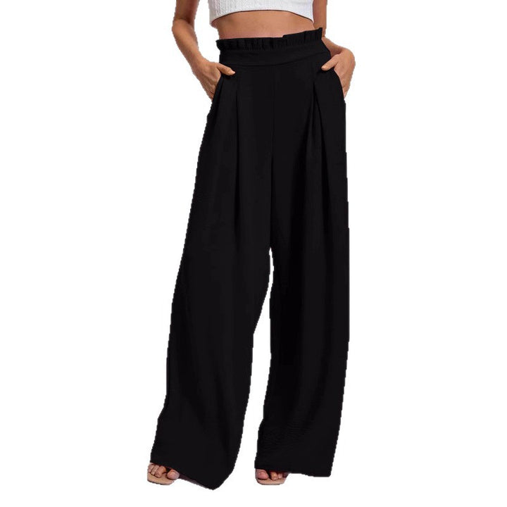 Damen Weit geschnittene High-Waist-Hose mit Faltenwurf und elastischem Bund Drune