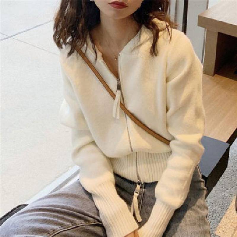 Damen Strickjacke mit moderner Kapuze und Reißverschluss Drune