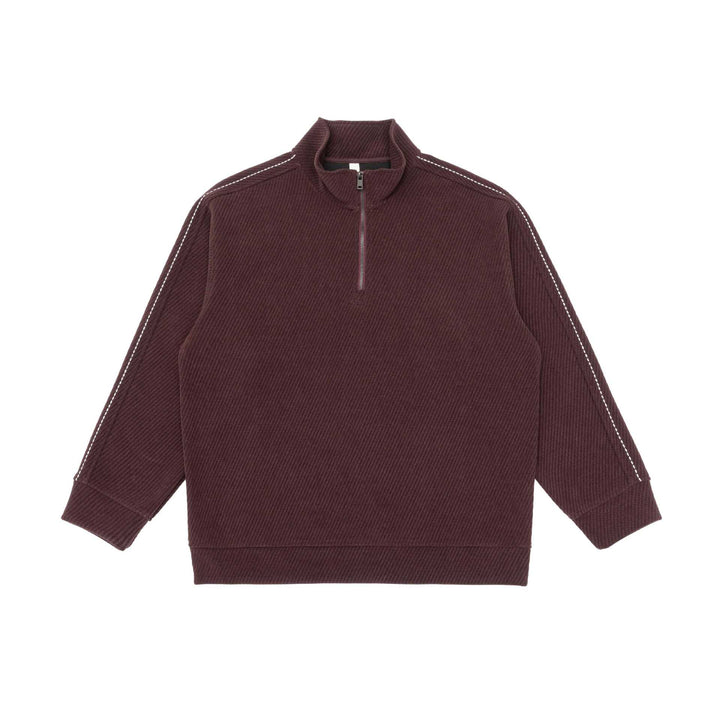 Unisex Halbzip‑Pullover mit Stehkragen und diagonaler Rippenstruktur Drune