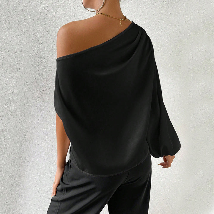 Damen asymmetrisches Top mit eleganten Puffärmeln Drune