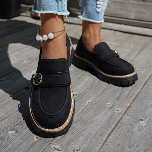 Damen robuster Loafer mit grober Profilsohle, gepolstertem Komfortfußbett und zierlicher Metallschnalle Drune
