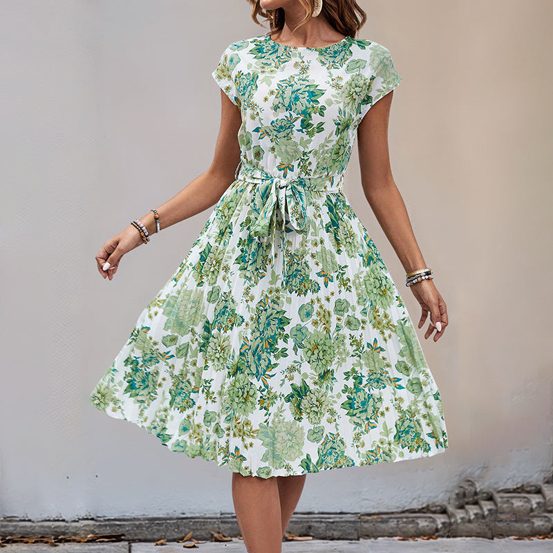 Damen Midikleid mit asymmetrischem Saum und dekorativem Bindegürtel Drune