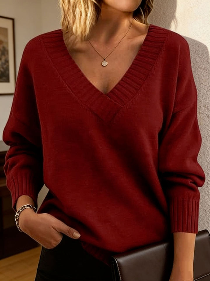 Damen Feinstrickpullover mit tiefem V-Ausschnitt und überschnittener Schulter Drune