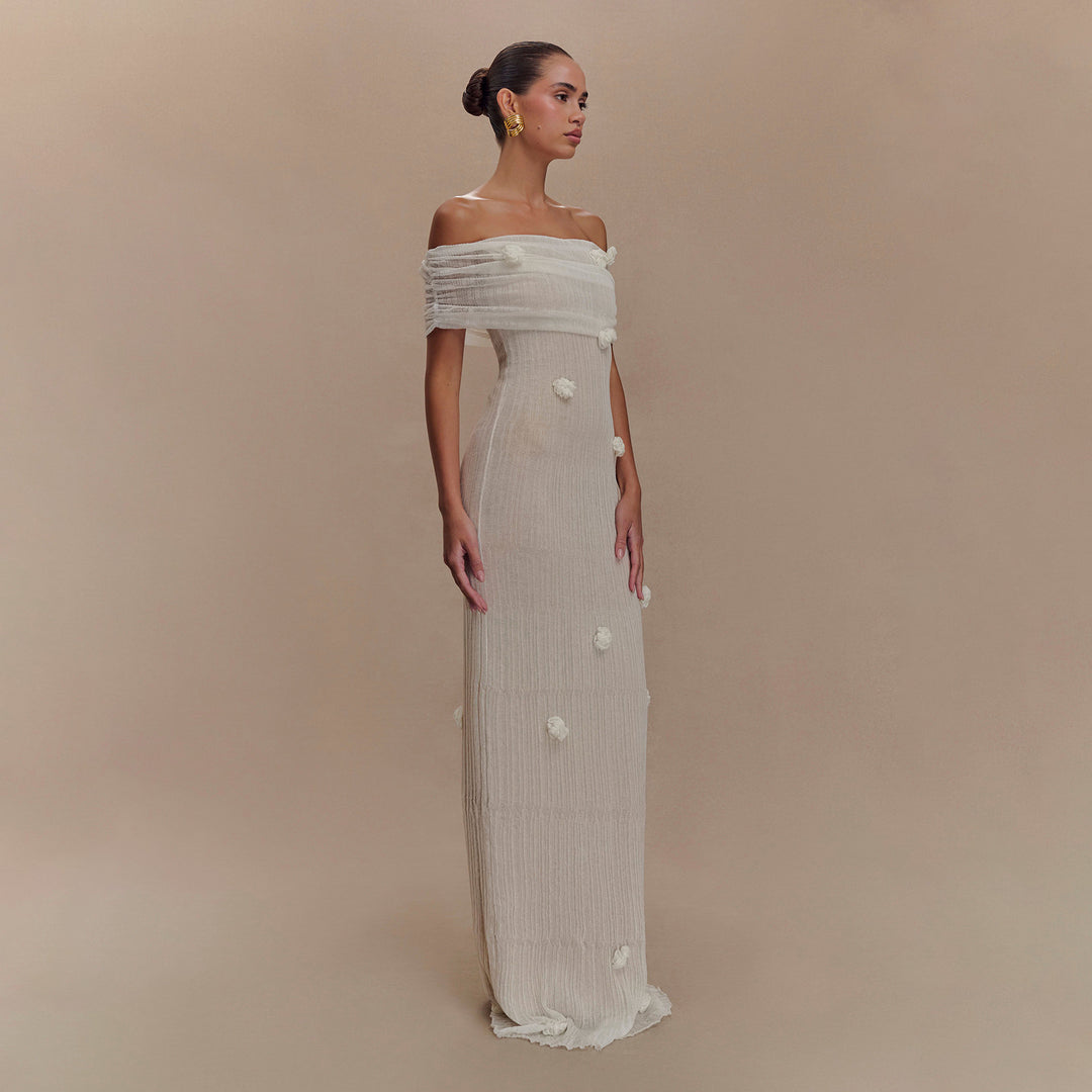 Damen Elegantes Maxikleid mit Off-Shoulder Schnitt und floralem Detail Drune