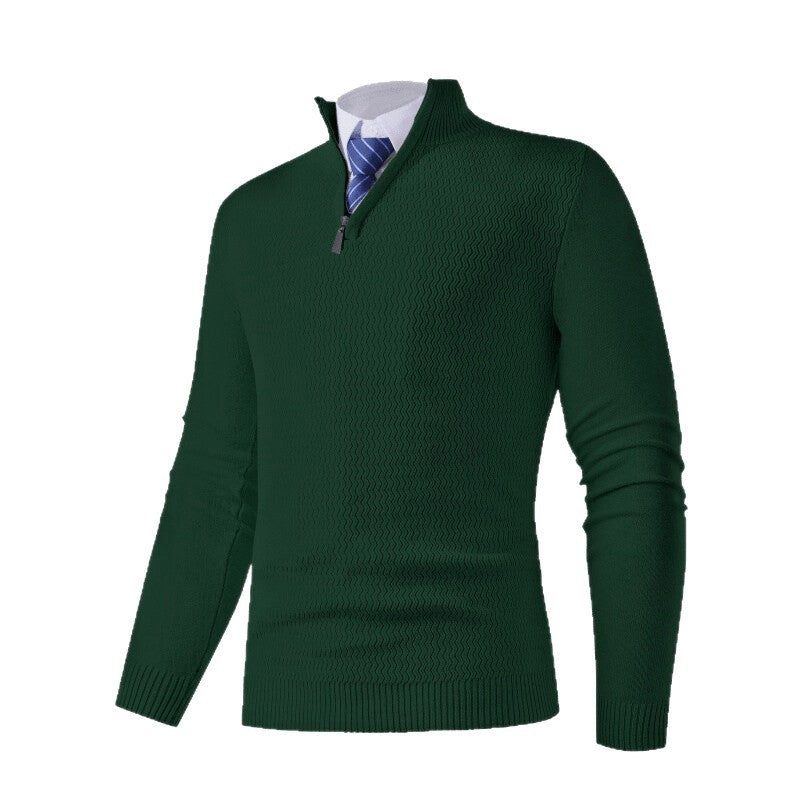 Herren nan feinstrickpullover mit Stehkragen und halbem Reißverschluss, Strukturstrick und schlanker Business-Casual-Passform Drune