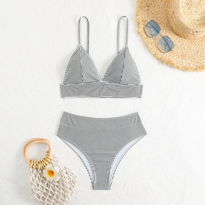 Damen Hochgeschnittener Bikini mit feinen Streifen Drune