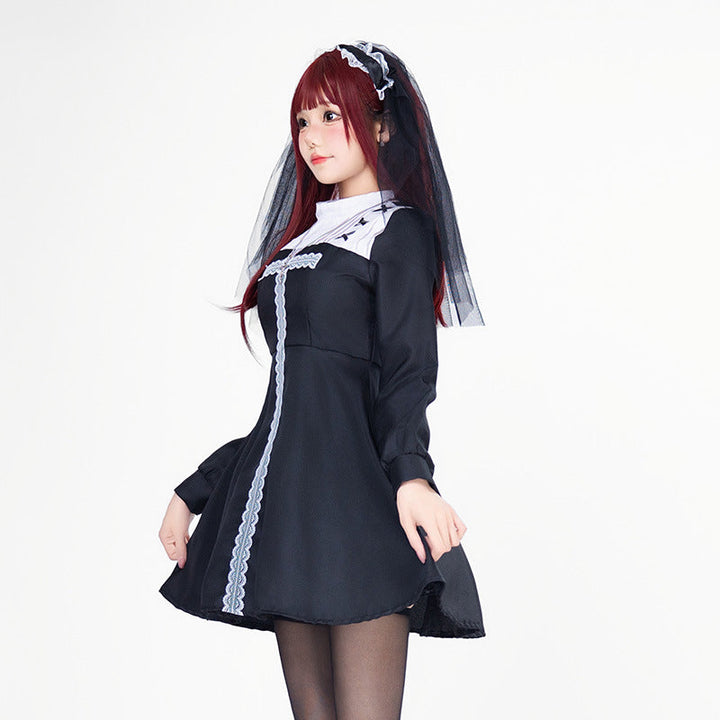 Damen Verspielt romantisches Dienstmädchenkleid mit Rüschen und Schleifen Drune