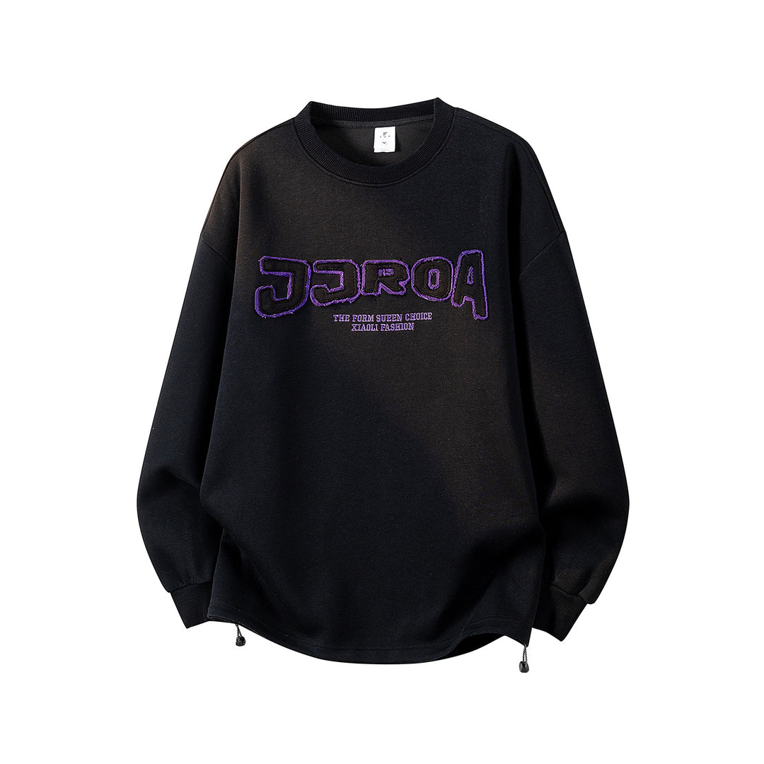 Damen Oversize-Sweatshirt mit gesticktem Schriftzug, abgerundetem Saum & überschnittener Schulter Drune
