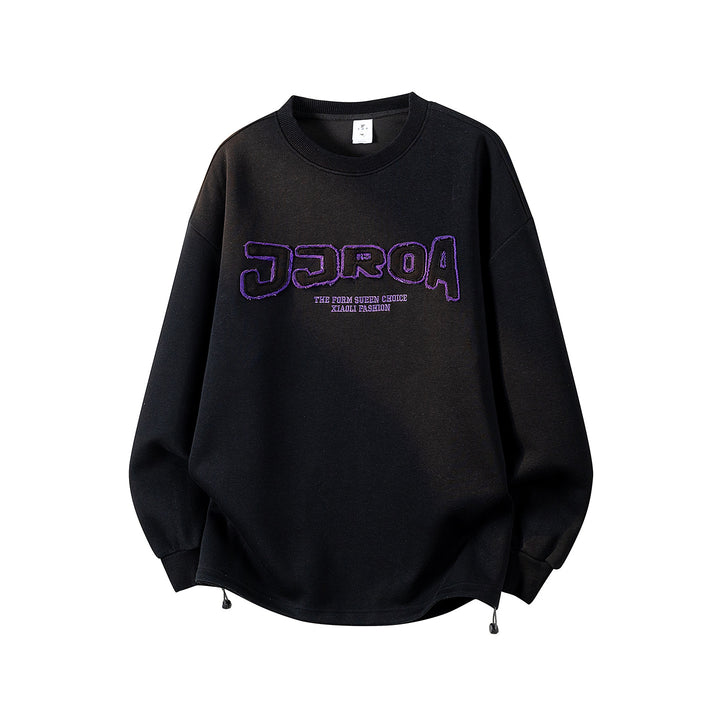 Damen Oversize-Sweatshirt mit gesticktem Schriftzug, abgerundetem Saum & überschnittener Schulter Drune