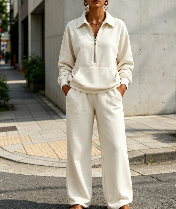 Damen Lässiges Sweat-Set mit Halbzip-Pullover und weiter Jogginghose Drune