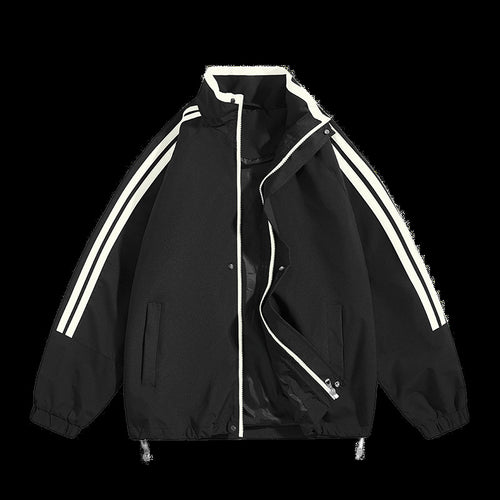 Unisex  oversized retro athletic shell jacket with stand collar and dual sleeve stripes Drune
