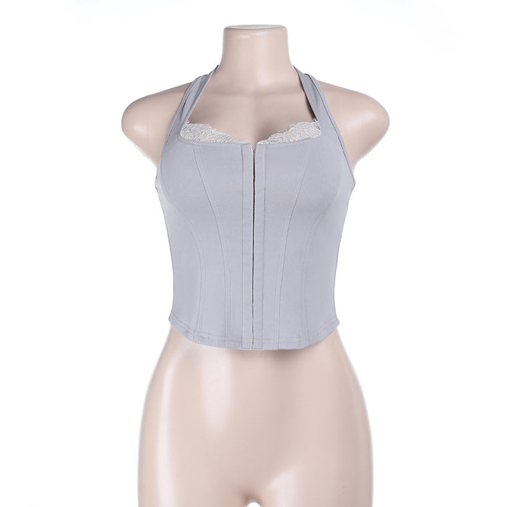 Damen Corsage-Top mit Spitzenbesatz und figurbetonter Passform Drune