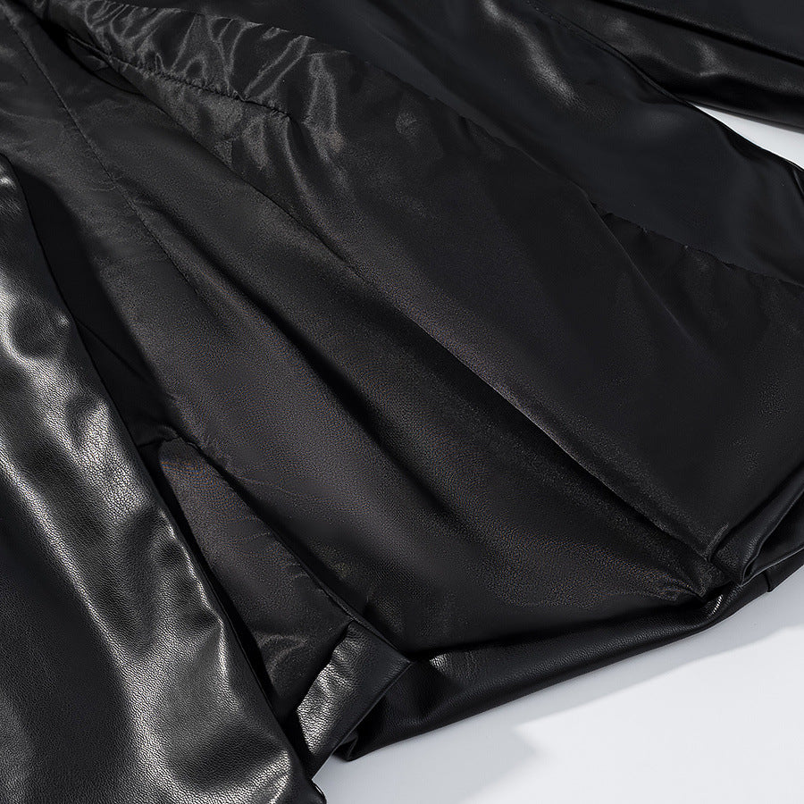 Damen elegante Longblazer aus hochwertigem Kunstleder Drune