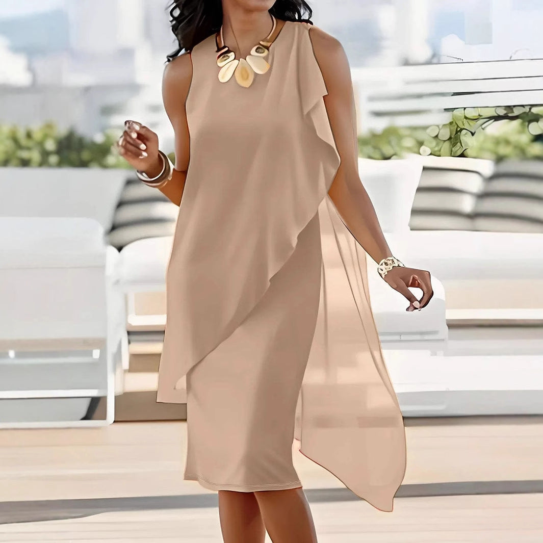 Damen asymmetrisches Chiffonkleid mit raffiniertem Rüschendetail Drune