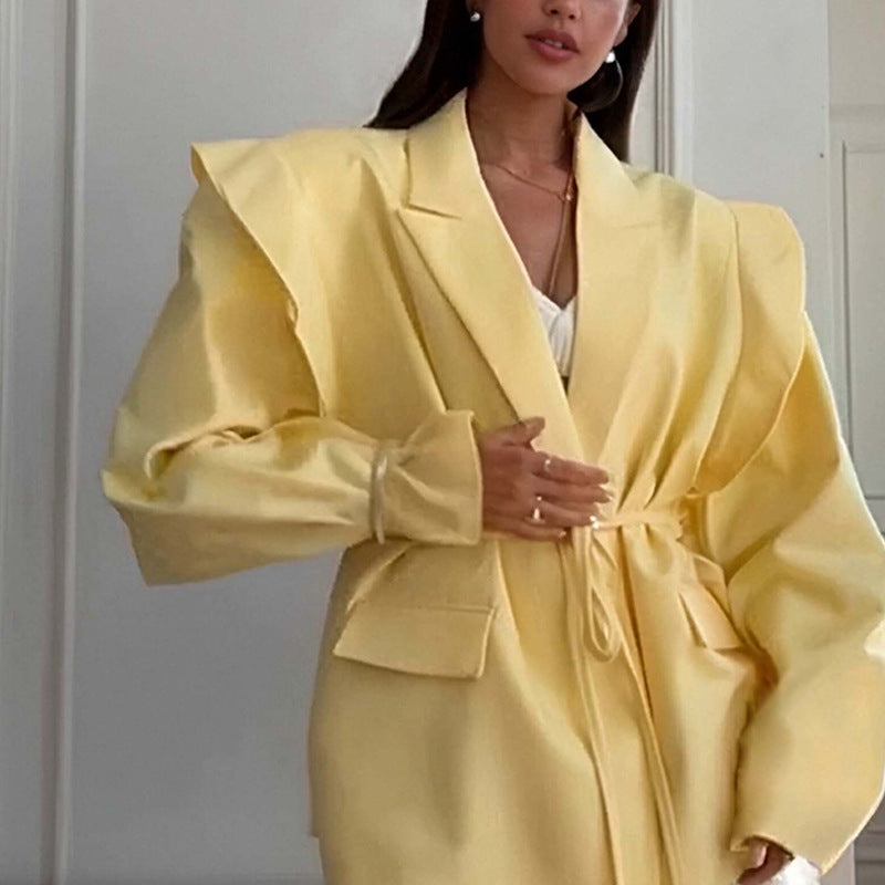 Damen nan taillierter Blazer mit Bindegürtel und Oversize-Ärmeln Drune