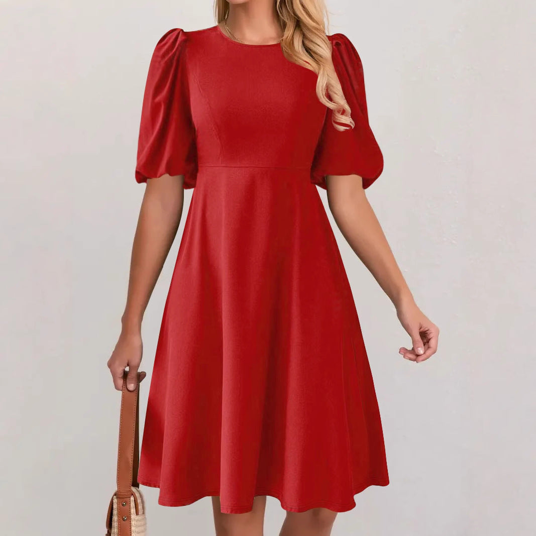 Damen A-Linien Kleid mit voluminösen Puffärmeln Drune