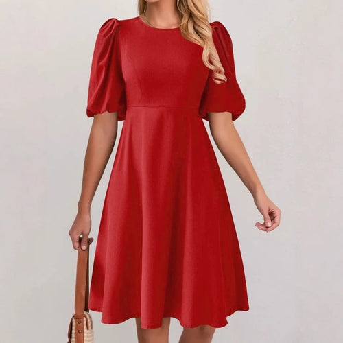 Damen A-Linien Kleid mit voluminösen Puffärmeln Drune