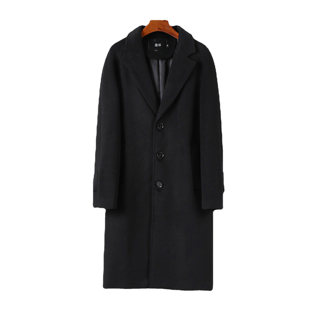 Herren Maxilanger Wollmantel mit cleanem Schnitt, schmalem Revers und innenliegendem Futter Drune
