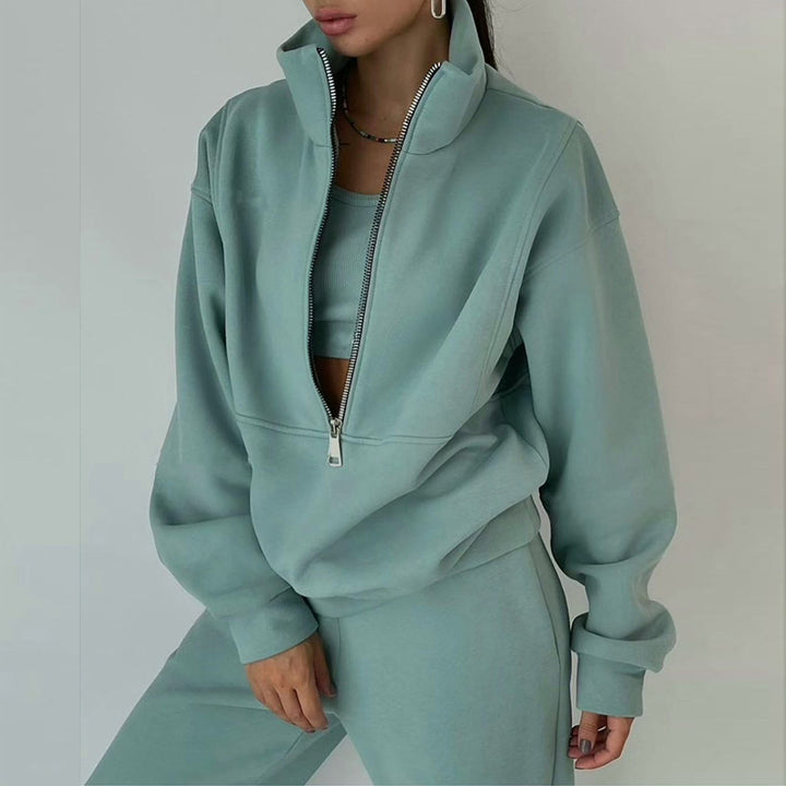 Damen nan Oversize Halbzip-Sweatshirt mit hohem Stehkragen und verdeckter Kängurutasche Drune