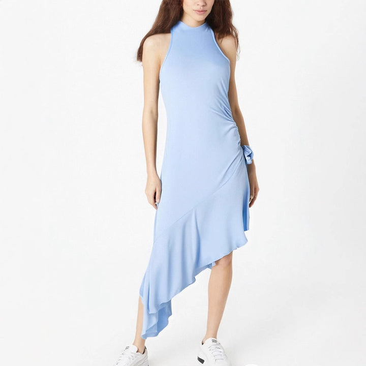 Damen asymmetrisches Wickelkleid mit zarten Rüschendetails Drune