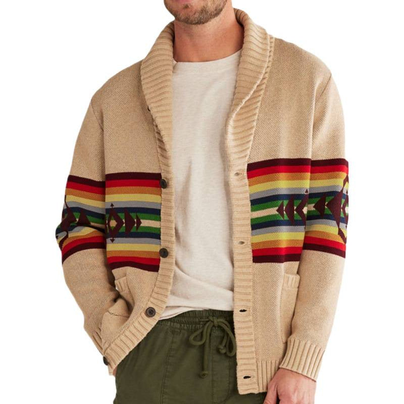 Herren Strickjacke mit bunten Mustern und gemütlichem Schalkragen Drune