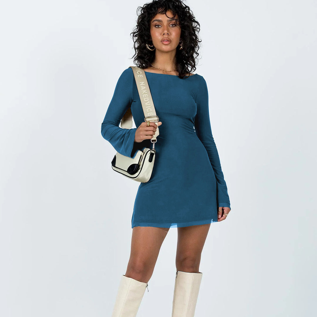 Damen Figurbetontes Minikleid mit transparentem Saum und eleganten Flügelärmeln Drune