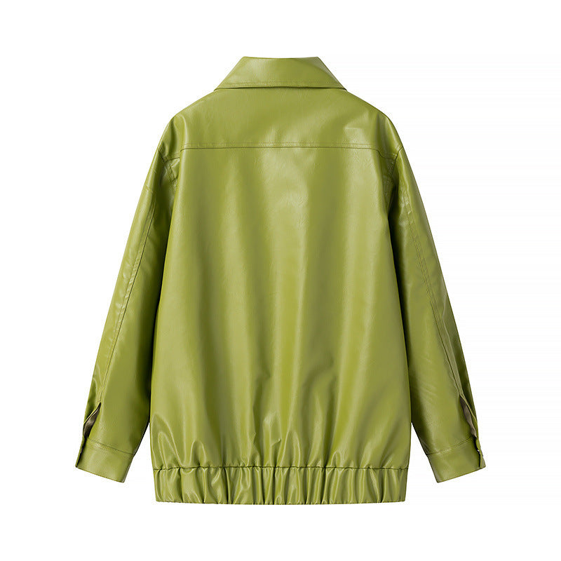 Damen Lässige Kunstlederjacke mit praktischen Taschen und modernem Design Drune