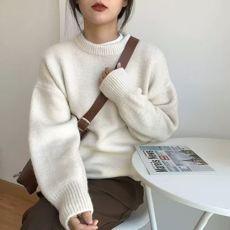 Damen kuscheliger Oversized Pullover mit Rundhalsausschnitt und vertrauter Strickstruktur Drune
