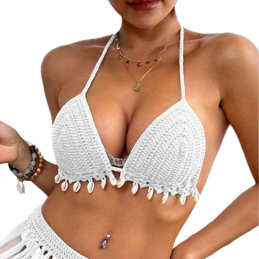 Damen gehäkelter Bikini-Oberteil mit Muschelverzierungen Drune