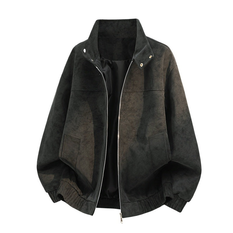 Herren Oversize Velours‑Optik Bomberjacke mit Stehkragen, Zwei‑Wege‑Reißverschluss & elastischem Saum Drune