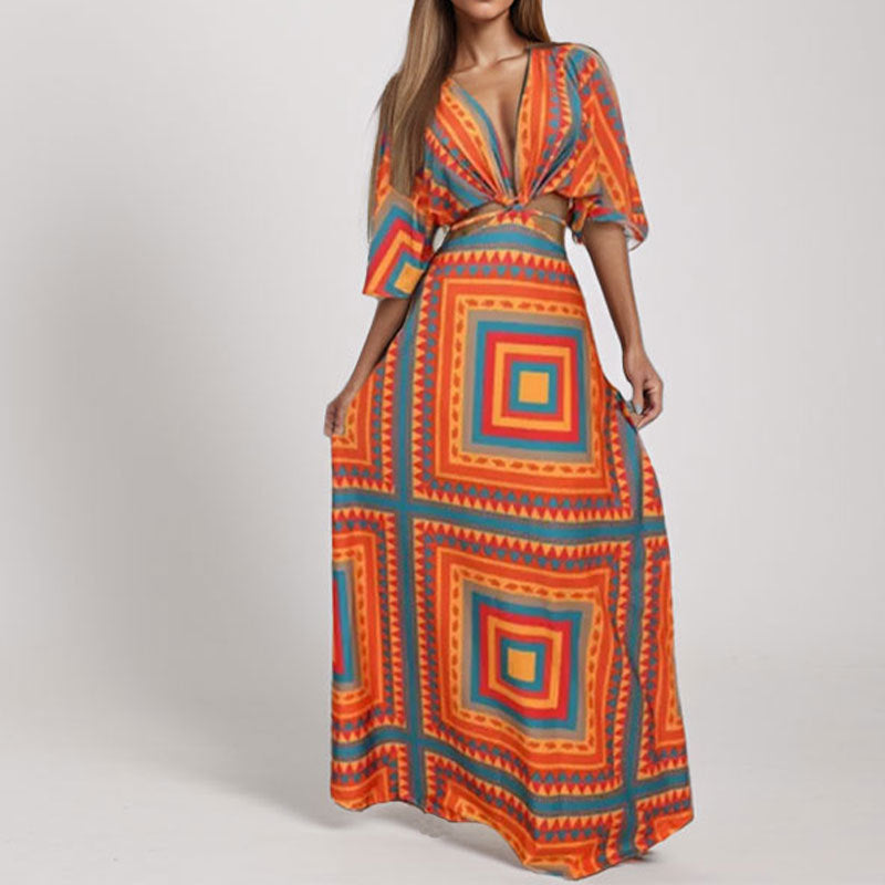 Damen Maxikleid mit eleganten Wellenmustern Drune