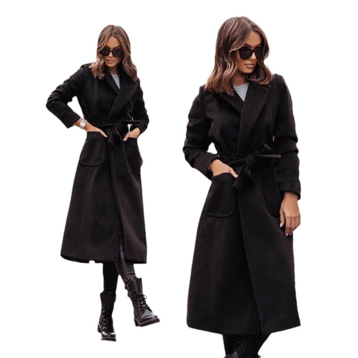 Damen Eleganter Wickel-Mantel mit praktischen Taschen und taillierbarem Gürtel Drune