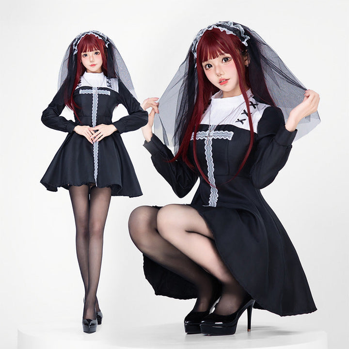 Damen Verspielt romantisches Dienstmädchenkleid mit Rüschen und Schleifen Drune