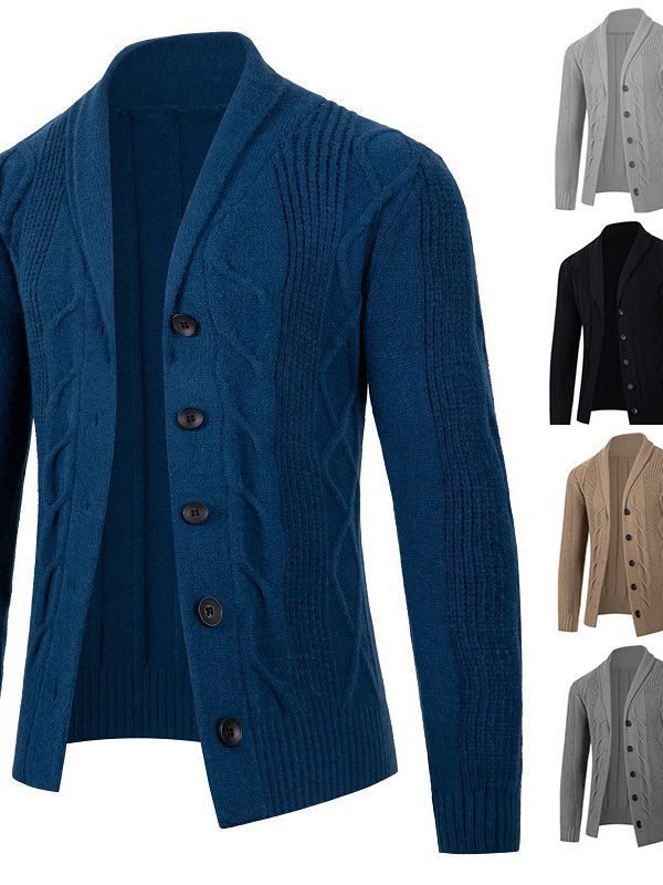 Herren modische Strickjacke mit hohem Kragen und dekorativem Zopfdesign Drune