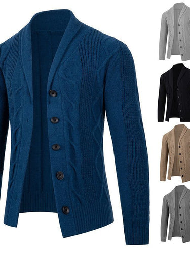 Herren modische Strickjacke mit hohem Kragen und dekorativem Zopfdesign Drune