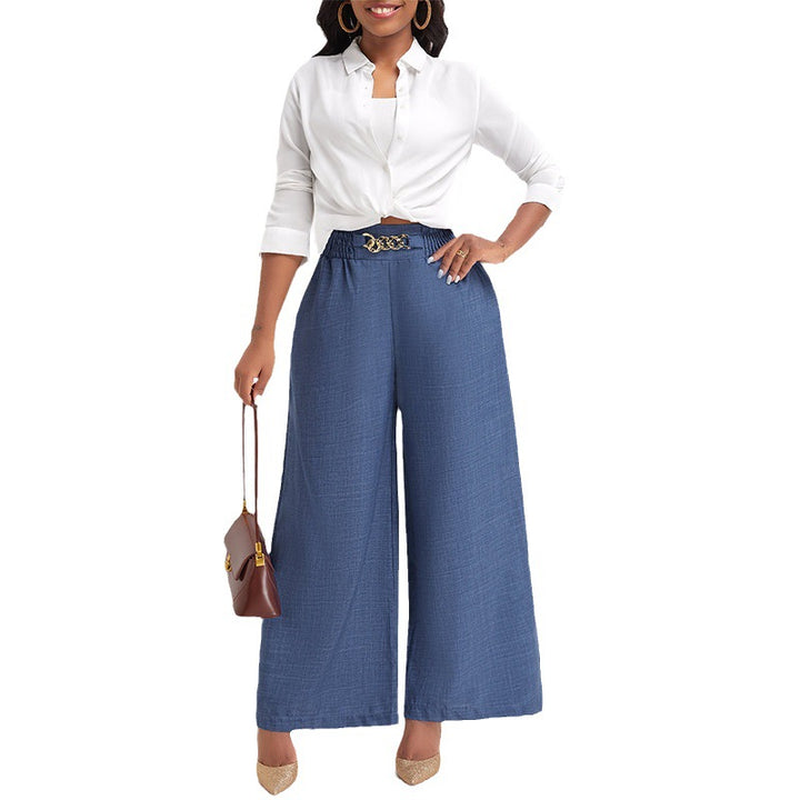 Damen Lässige Palazzo-Hose mit hoher Smock-Taille und dekorativer Kettenapplikation Drune