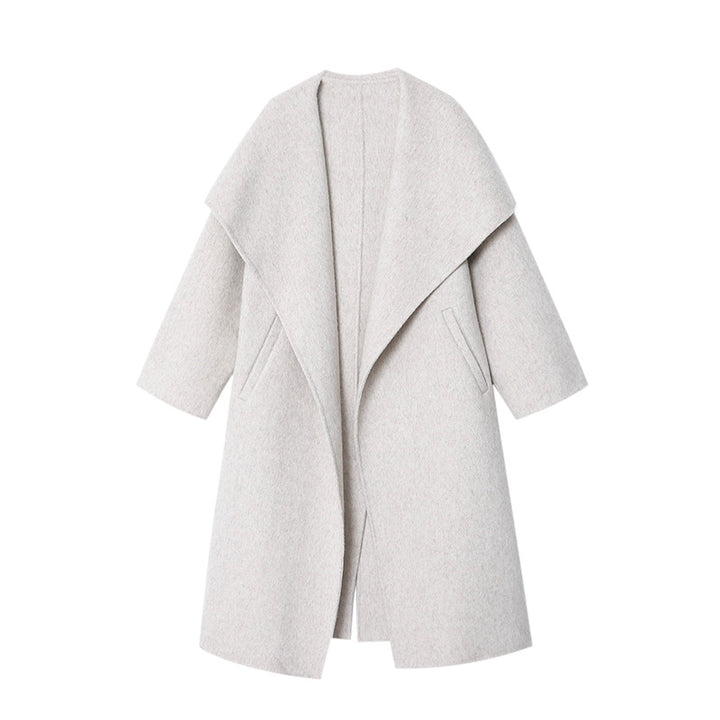 Damen eleganter Wickelmantel aus weichem Wollmix mit Gürtel Drune