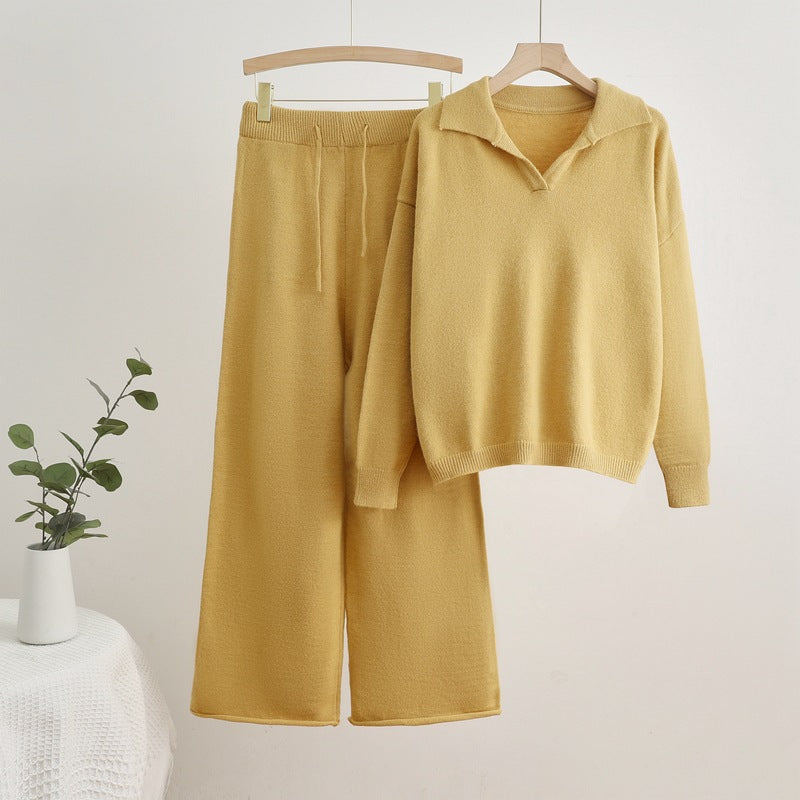 Damen gemütliches Strick-Loungewear-Set mit weit geschnittenem Pullover und Hose Drune