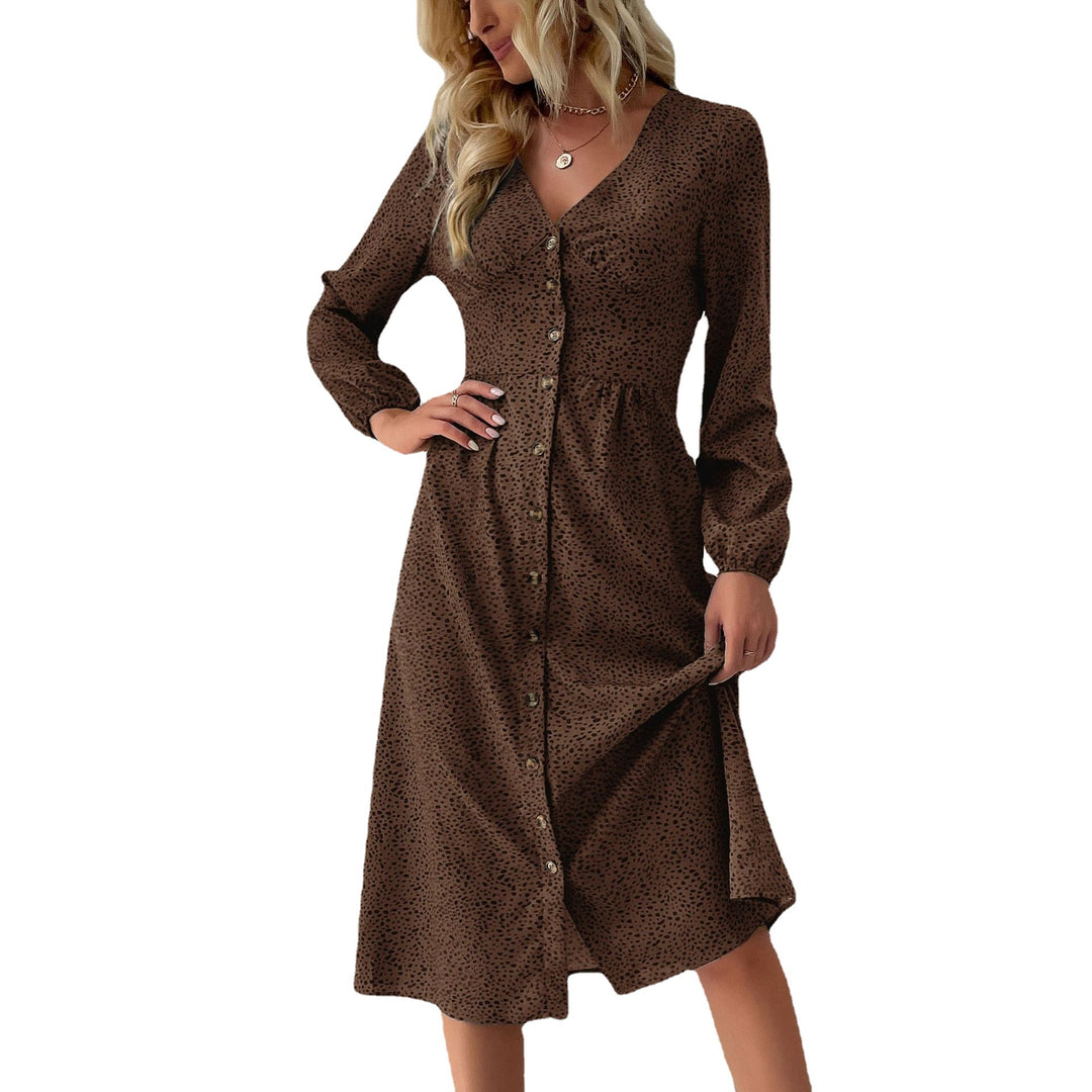 Damen V‑Ausschnitt Midikleid mit Knopfleiste, taillierter Schnitt und Ballonärmeln Drune