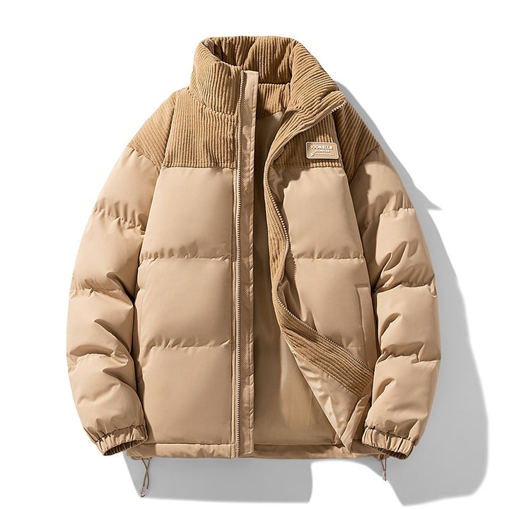 Herren Wattierte Steppjacke mit Cordbesatz, hohem Stehkragen und Thermofutter Drune