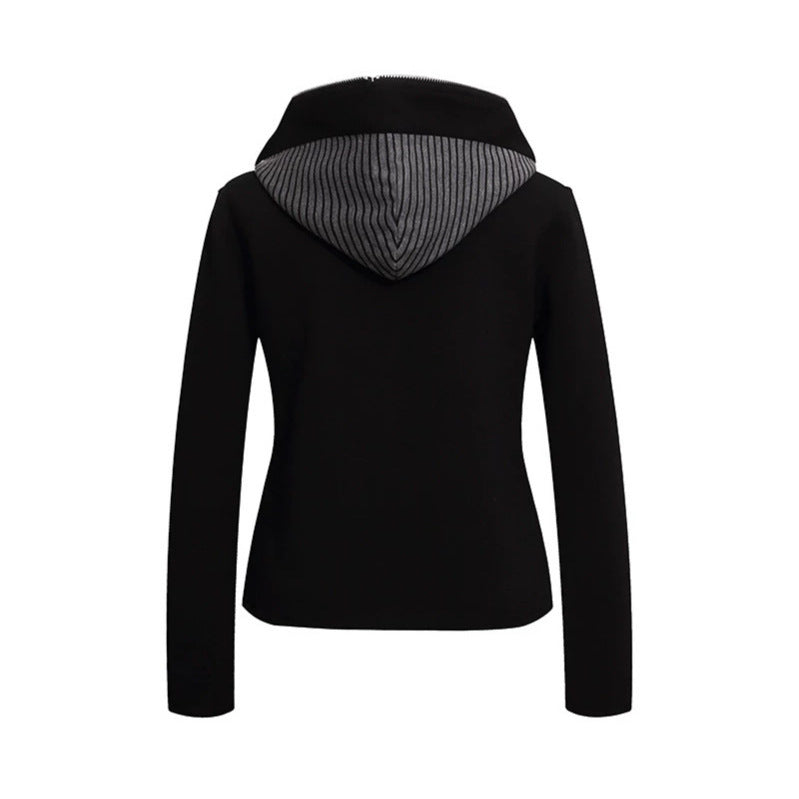 Damen taillierte Kapuzen‑Sweatjacke mit dekorischer Doppelreihe und Metallknöpfen Drune