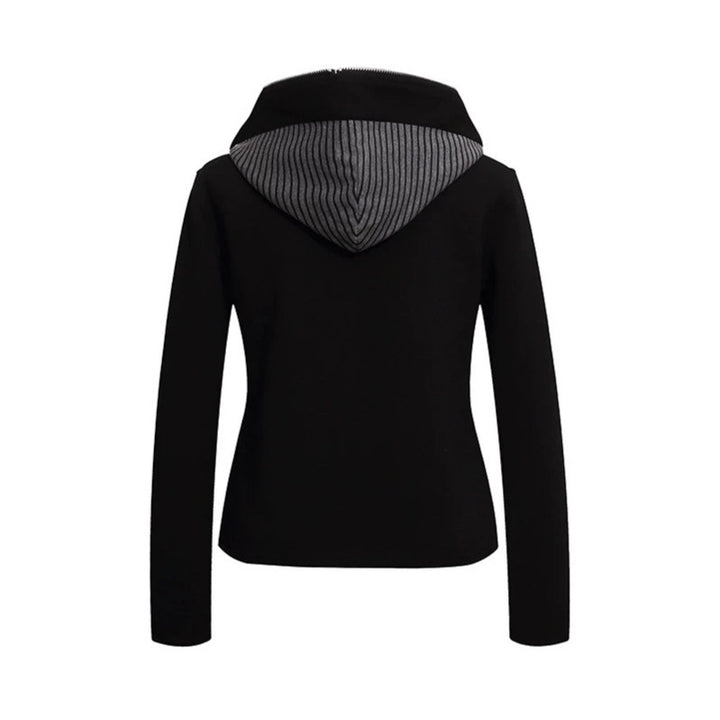 Damen taillierte Kapuzen‑Sweatjacke mit dekorischer Doppelreihe und Metallknöpfen Drune