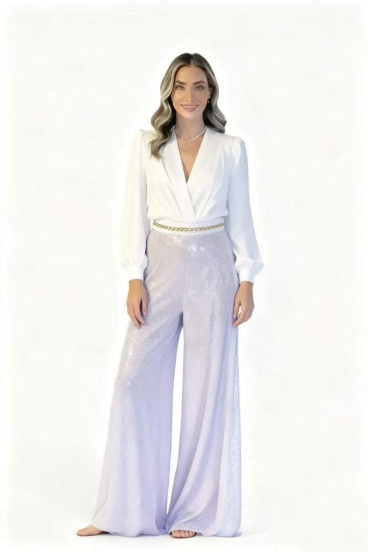 Damen Eleganter Jumpsuit mit schimmernden Pailletten und tiefem V-Ausschnitt Drune