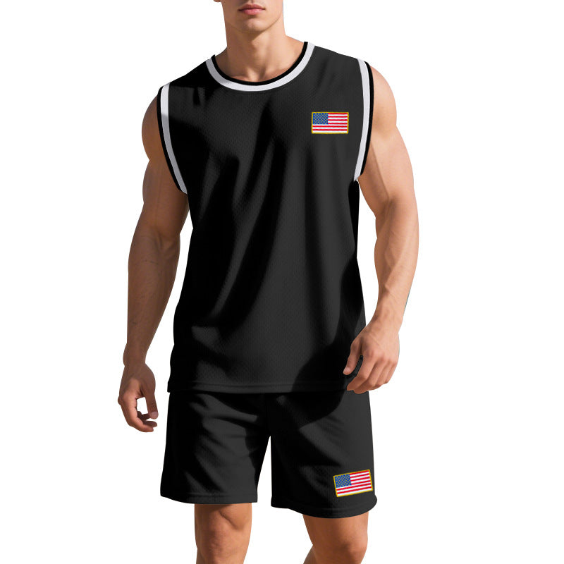 Herren Sportliches Trainingsset mit atmungsaktivem Mesh-Gewebe und modernen Flaggen-Details Drune