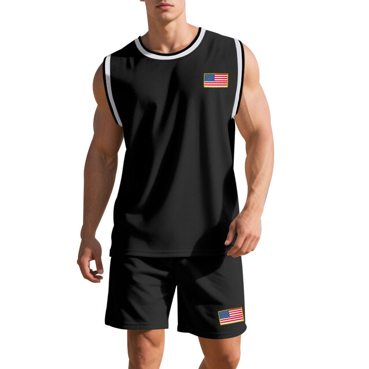 Herren Sportliches Trainingsset mit atmungsaktivem Mesh-Gewebe und modernen Flaggen-Details Drune