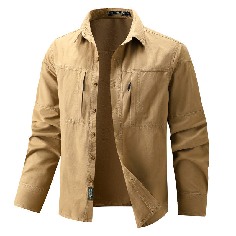 Herren nan leichtes Outdoor-Hemdjacke mit zwei vertikalen Brust-Reißverschlusstaschen und verstärkten Schulterpassen Drune
