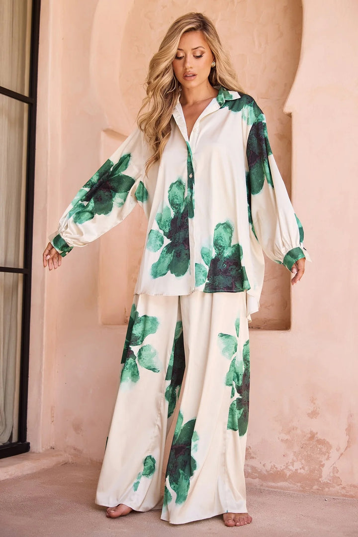 Damen elegante Schlafanzugset mit floralem Muster und weitem Schnitt Drune