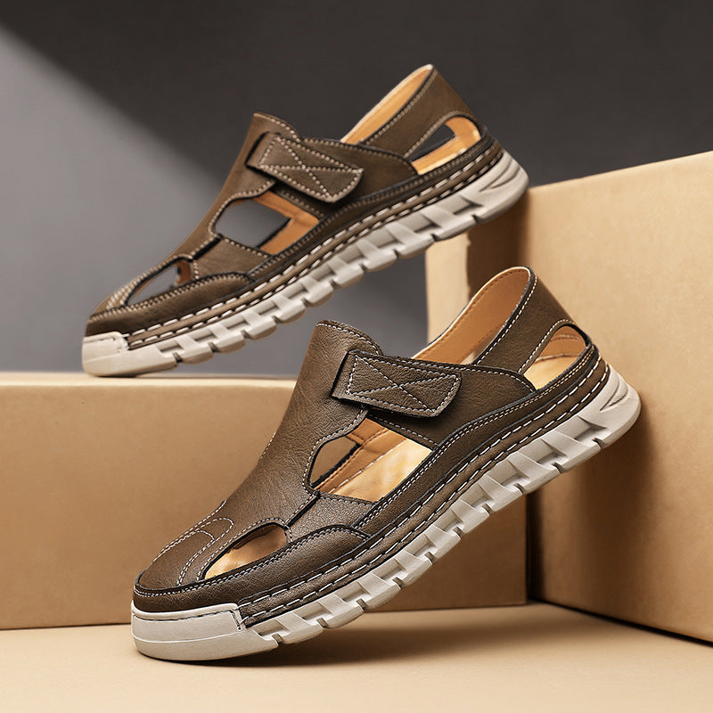 Damen Luftige Ledersandalen mit verstellbarem Klettverschluss Drune